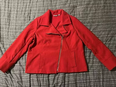 Erin London Womens XL Red Faux Wool Collared Diagonal Zip Jacket • $12