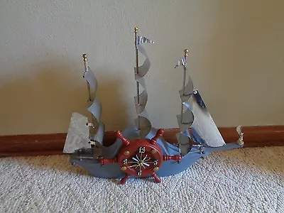 Figural Wood Sailboat Clock Nautical Metal Sails Ship Boat Vintage Parts Repair • $65.56