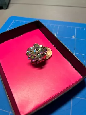 Sarah Coventry Vintage Clustered Aurora Borealis AB Rhinestone Adjustable Ring • $50