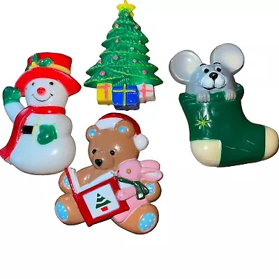 Vintage 70's JSNY Christmas Magnets 2.5” Plastic Santa Tree Snowman & Stocking • $12.97