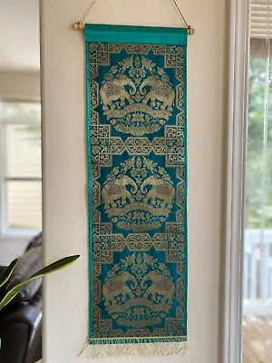 Wall Decor Green Wall Hanging Silk Tapestry Brocade Boho Ready Home Decor Gift • $17.99