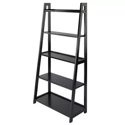 Winsome Wood Accent Bookcase A-Frame Shelf Black Solid Wood Open Back 5-Tier • $98.71