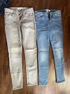 Lot Of 2 Topman Gray & Blue Button Front Stretch Skinny Jeans Men's Size 32x32 • $85