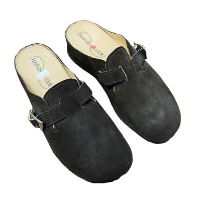 Haflinger Berta Slip On Clog Size 39 Brown Suede Leather Mules Shoes Germany • £47.24