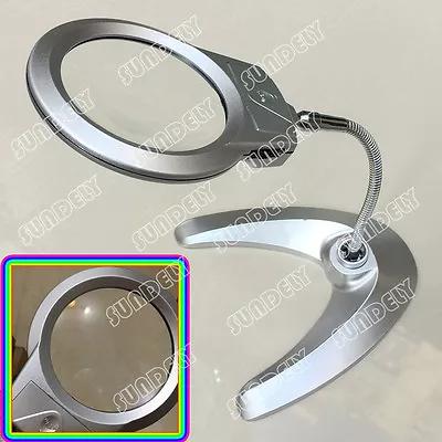 Hot Magnifying Glass Desk Base A-bedplate LED Lighted Magnifier Lamp Metal Hose • £15.77