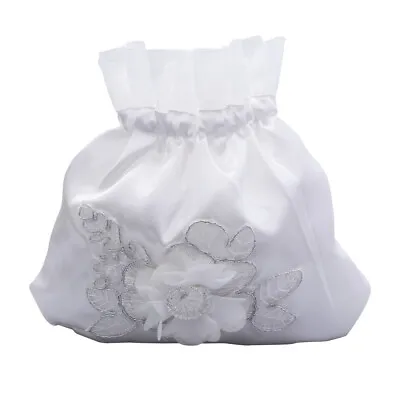 £5.96 • Buy White Bridal Bridesmaid Satin Flower Decorated Dolly Bag Handbag (Flower Pearl)