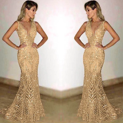 $60.36 • Buy Junior Size Dresses Teens Womens Evening Dress Gold Prom Dress Bling Mermaid