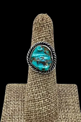 Vintage Signed Navajo Handmade Sterling Silver Natural Turquoise Ring 5.5 • $39.99