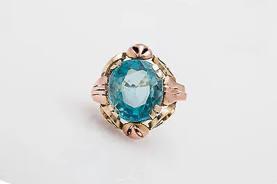 Vintage 1940s RETRO $10000 10ct Natural Blue Zircon 14k Rose Gold Ring RARE • $1385
