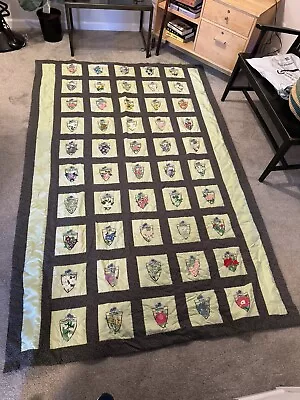 Handmade 50 States Flowers Butterflies Embroidered Large Vintage Quilt Hand Made • $125