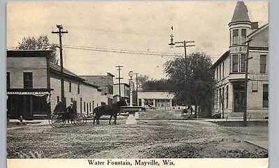 MAIN STREET WATER FOUNTAIN C1910 Mayville Wi Original Antique Postcard Wisconsin • $20