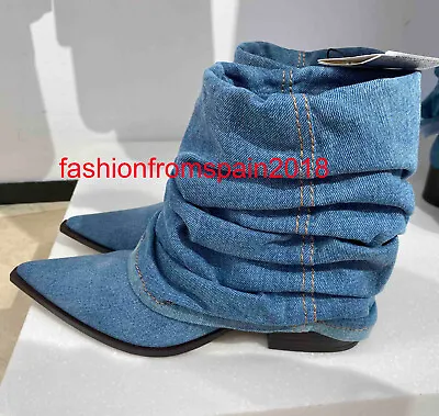 $109.88 • Buy Zara New Woman Block Heeled Denim Ankle Boots Denim Blue 35-42 1100/210