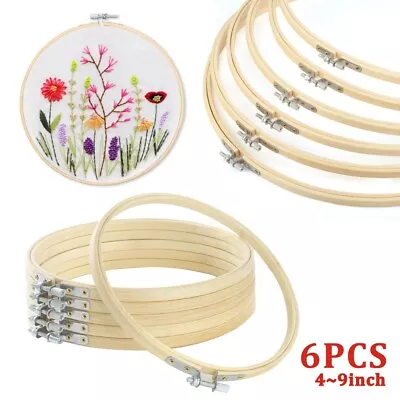 6PCS DIY Bamboo Embroidery Hoops Set Circle Cross Stitch Hoop Tapestry Rings UK • £9.29