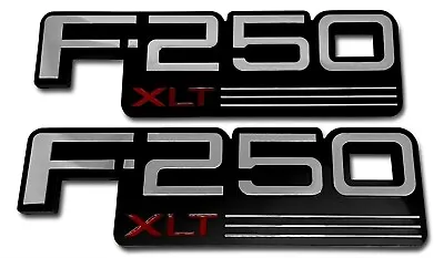 2X Fits 92-97 F250 XLT Badge Fender Emblems (Chrome Red Black)  F2TZ16720F • $34.99