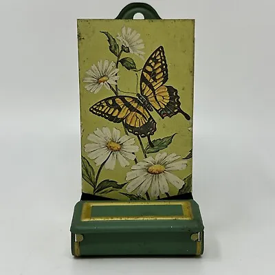 Vtg Jasco Metal Tin Match Box Holder Wall Mounted Butterfly Daisy Flowers Retro • $15.30