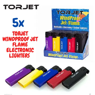 £4.20 • Buy 5x TORJET WINDPROOF JET FLAME ELECTRONIC LIGHTERS GAS REFILLABLE UK