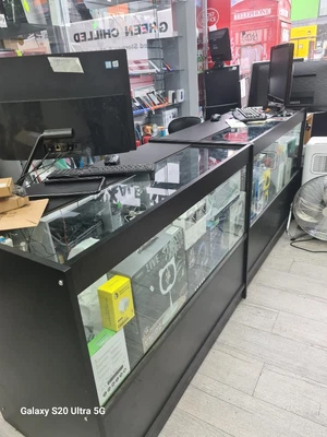 £250 • Buy 2 X Shop Counters Black Retail Display Storage Cabinets Glass Shelves