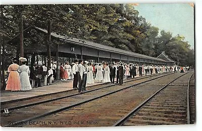 Sylvan Beach New York - N.Y.O & W. Railroad Depot Station 1908 Tuck Postcard • $7.50