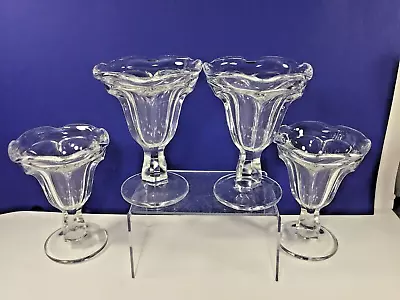 Vintage Set Of 4 Glass 5.5 Oz. Tulip Ice Cream Parlor Sundae Dish • $10.79