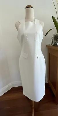 $190 • Buy White Sleeveless Fitted Dress SCANLAN THEODORE Sz 12. Scuba. Knee Length