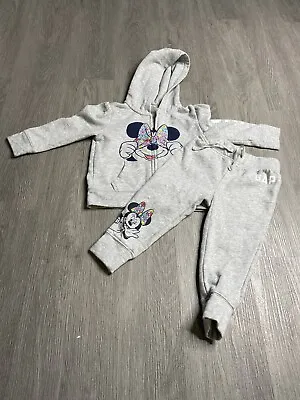 Gap Kids Minnie Mouse Full Zip Hooded 2PC Sweatsuit Girls Size 2T Gray Preowned • $32.99