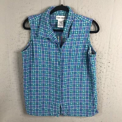 Vintage Cabin Creek Top Womens Large Blue White Checked Sleeveless Country • $16.78