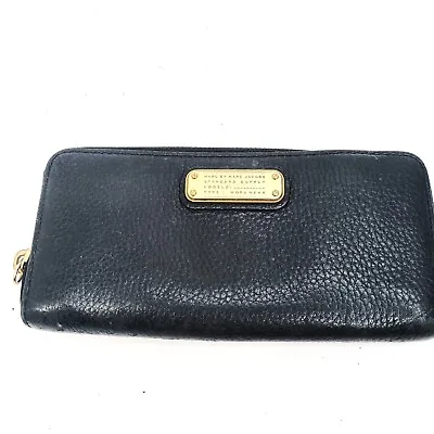 Marc By Jacobs Long Wallet Brass Plaque All Around Zip Pebbled Leather CLASSIC • $34.89