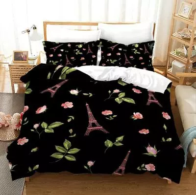 Eiffel Tower Black Doona/Quilt/Duvet Cover Single/Double/Queen/King Bedding Set • $14.77