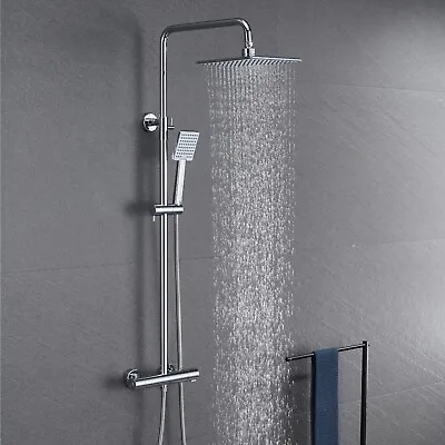 £49 • Buy ONESHOWERS Thermostatic Mixer Shower Set Square Chrome Twin Head Exposed Valve