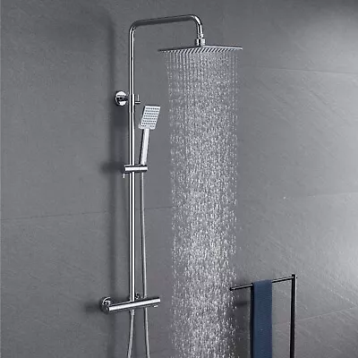 £49 • Buy ONESHOWERS Thermostatic Mixer Shower Set Square Chrome Twin Head Exposed Valve