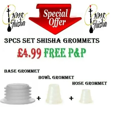 3 PCS Set WHITE Shisha Grommet BaseBowl And Hose Rubber Spacer Seal   • £4.99