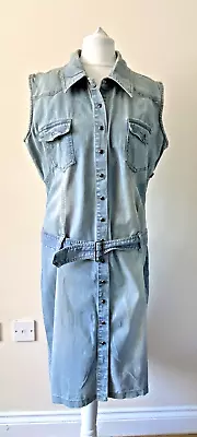 Women's Denim Shirt  Dress Knee Length Size 10- 12 Military Button Down • £16