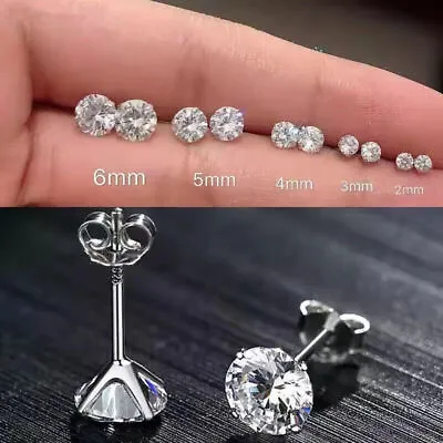 100% Solid 925 Sterling Silver Small Sleeper Cubic Zirconia Stud Earrings Women • £2.99