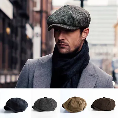 Vintage Peaky Blinders Tommy Shelby Herringbone Bakerboy Newsboy Flat Cap Hat • $14.99