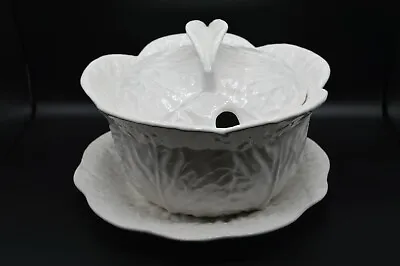 Ceramic White Cabbage Tureen With Lid And Underplate Appears Unused Unbranded • $59.99