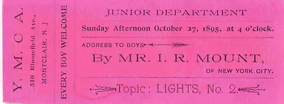 Ticket YMCA  Lights  Lecture  Every Boy Welcome  Montclair New Jersey NJ 1895 • $9.95