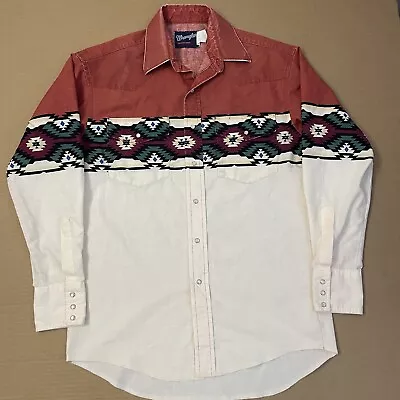 VINTAGE Wrangler Aztec Shirt Adult Medium Western Cowboy Pearl Snap Button Mens • $59.99