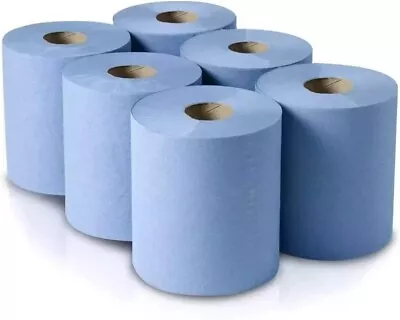 6 X Jumbo Workshop 150m Hand Towel Roll 2 Ply Centre Feed Wipes Embossed Tissue • £15.99