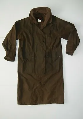 DOWN UNDER Brown Oilskin AUSTRALIAN DUSTER JACKET Long Trench Hike Coat Men's XS • $53.99