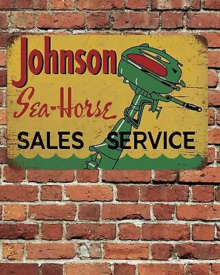 Johnson Sea-Horse Sales Service Sign Aluminum Metal 8 X12  Rustic Retro Aged • $12.75