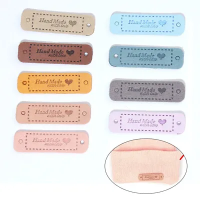 20pcs Hand Made With Love Labels Tags For Clothes PU Leather Label Sewing Tag • £3.91