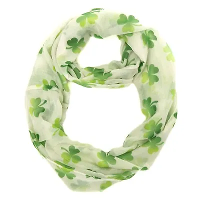 St. Patrick's Day Shamrock Infinity Scarf White Green Ombre Shamrocks One Size  • $9.22