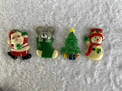 Vintage JSNY 70’s Christmas Mini Plastic Refrigerator Magnets Set Of 4 • $12