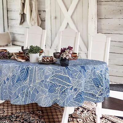 Yighty Oval Blue And White Tablecloth 60x84inch Blue Leaf Country Tablecloth ... • $32.74
