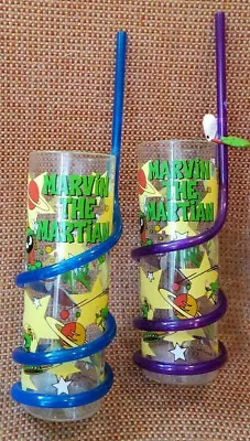 2 MARVIN THE MARTIAN DRINKING GLASS W/ SILLY/CRAZY STRAW 1999 VTG WARNER BROS • $99.99