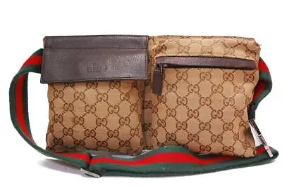 Auth Gucci GG Canvas Monogram Waist Belt Bum Bag Fanny Pack Sherry Brown 0309a • $248