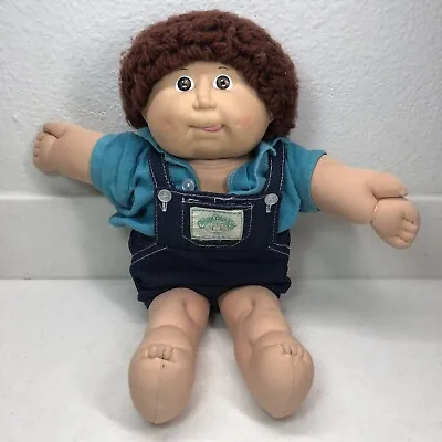 Coleco 1983 CABBAGE PATCH BOY Doll Brown Hair & Eyes Denim Overalls Blue Shirt • $31.65