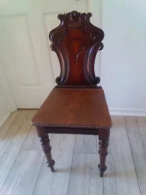 Antique Regency Walnut And Leather Studded Hall Chair Free Delivery • £159.95