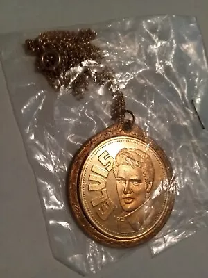 Vintage  ELVIS PRESLEY Medallion Necklace Pendant Gold Tone BOXCAR • $19.99