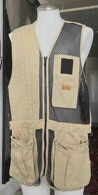 Cabela's Hunting Vest Shooting Jacket Canvas Leather Mens LG REG Beige • $39.95